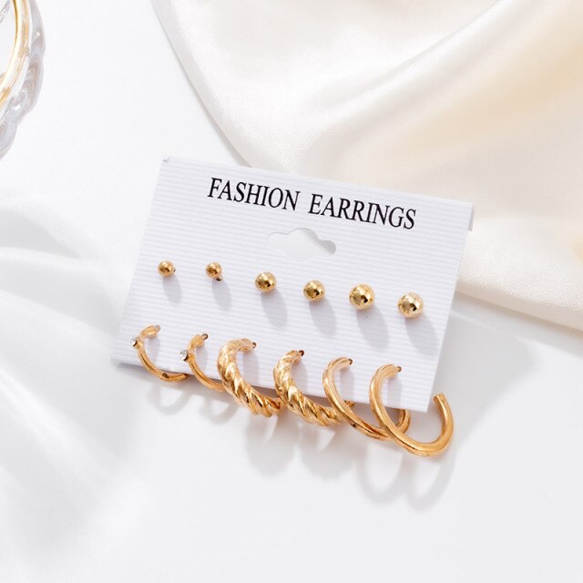 Woman Earrings Set Gold Color Metal Earrings For Women Hoop Earrings