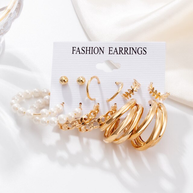 Woman Earrings Set Gold Color Metal Earrings For Women Hoop Earrings