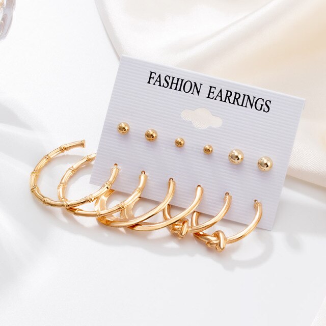 Woman Earrings Set Gold Color Metal Earrings For Women Hoop Earrings