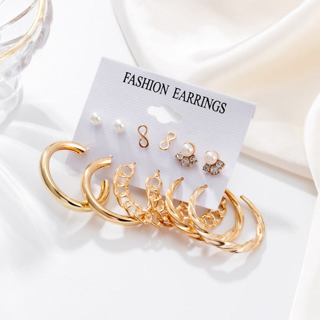 Woman Earrings Set Gold Color Metal Earrings For Women Hoop Earrings