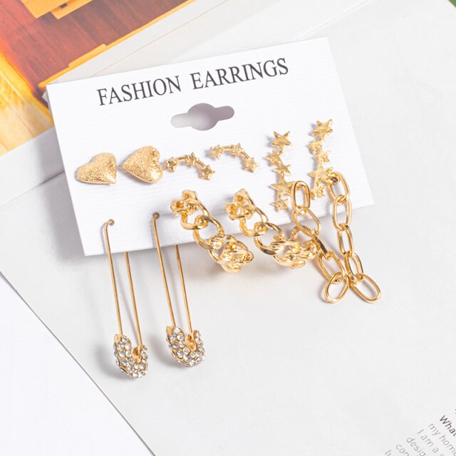 Woman Earrings Set Gold Color Metal Earrings For Women Hoop Earrings