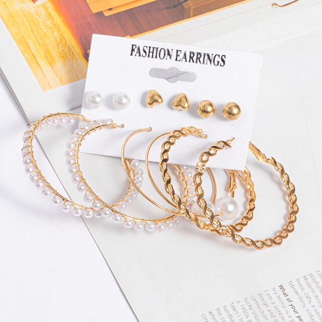 Woman Earrings Set Gold Color Metal Earrings For Women Hoop Earrings