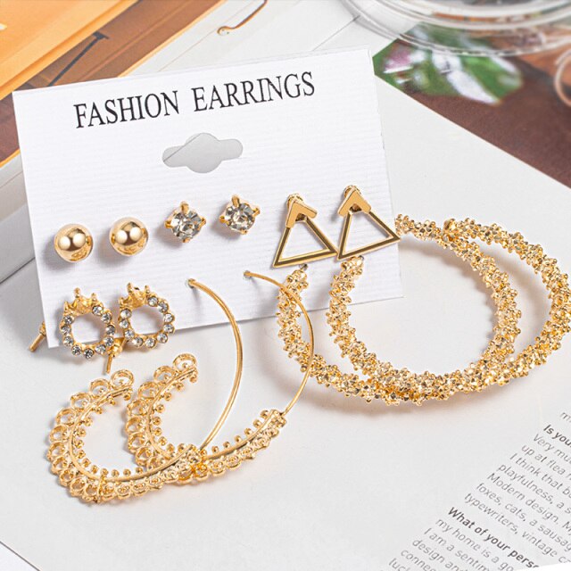 Woman Earrings Set Gold Color Metal Earrings For Women Hoop Earrings