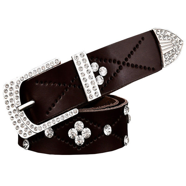 Fashion Belts For Women Genuine Leather Belts Rhinestone Waist Belts