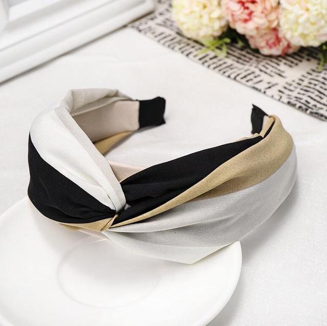 Women Hairband Wide Side Headband Cross Knot Classic Striped Headwear