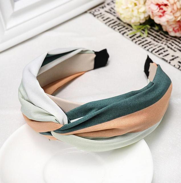 Women Hairband Wide Side Headband Cross Knot Classic Striped Headwear