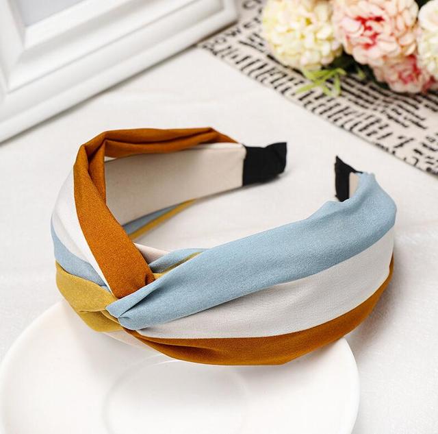 Women Hairband Wide Side Headband Cross Knot Classic Striped Headwear