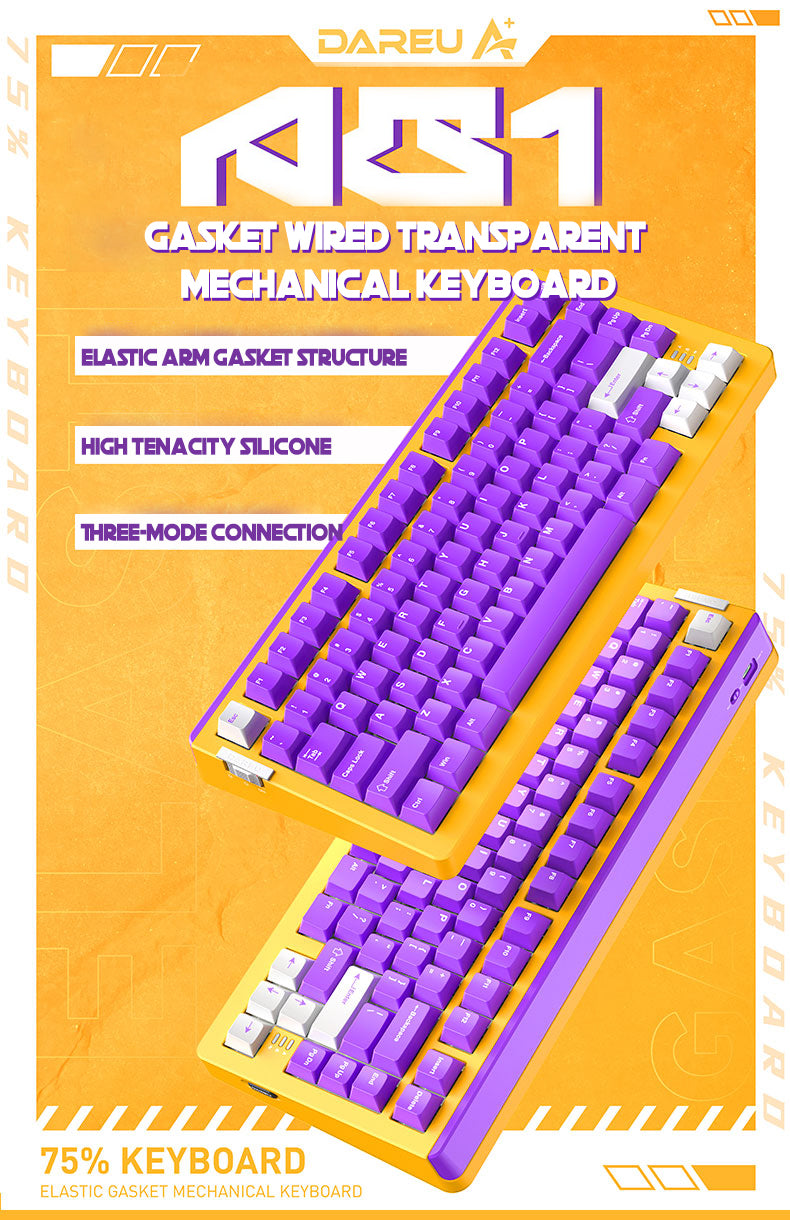 DAREU A81 PURPLE GOLD 81-Key GASKET Type-C Wired Mechanical Keyboard ft. Purple Gold Pro/Sky V3/JWK Durock Switches, N-Key Rollover & PBT Two-Color/PC Transparent Keycaps