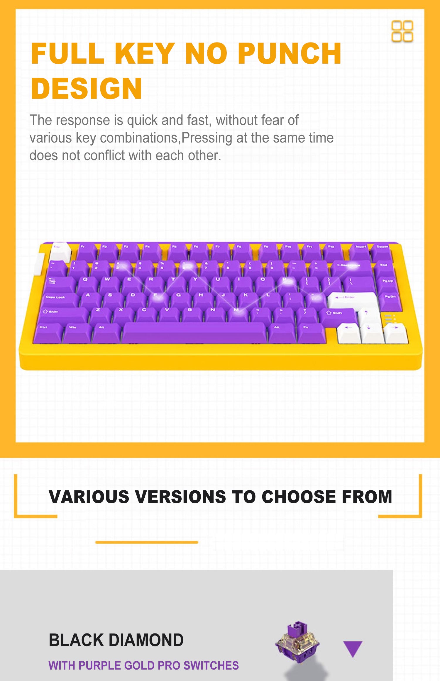 DAREU A81 PURPLE GOLD 81-Key GASKET Type-C Wired Mechanical Keyboard ft. Purple Gold Pro/Sky V3/JWK Durock Switches, N-Key Rollover & PBT Two-Color/PC Transparent Keycaps