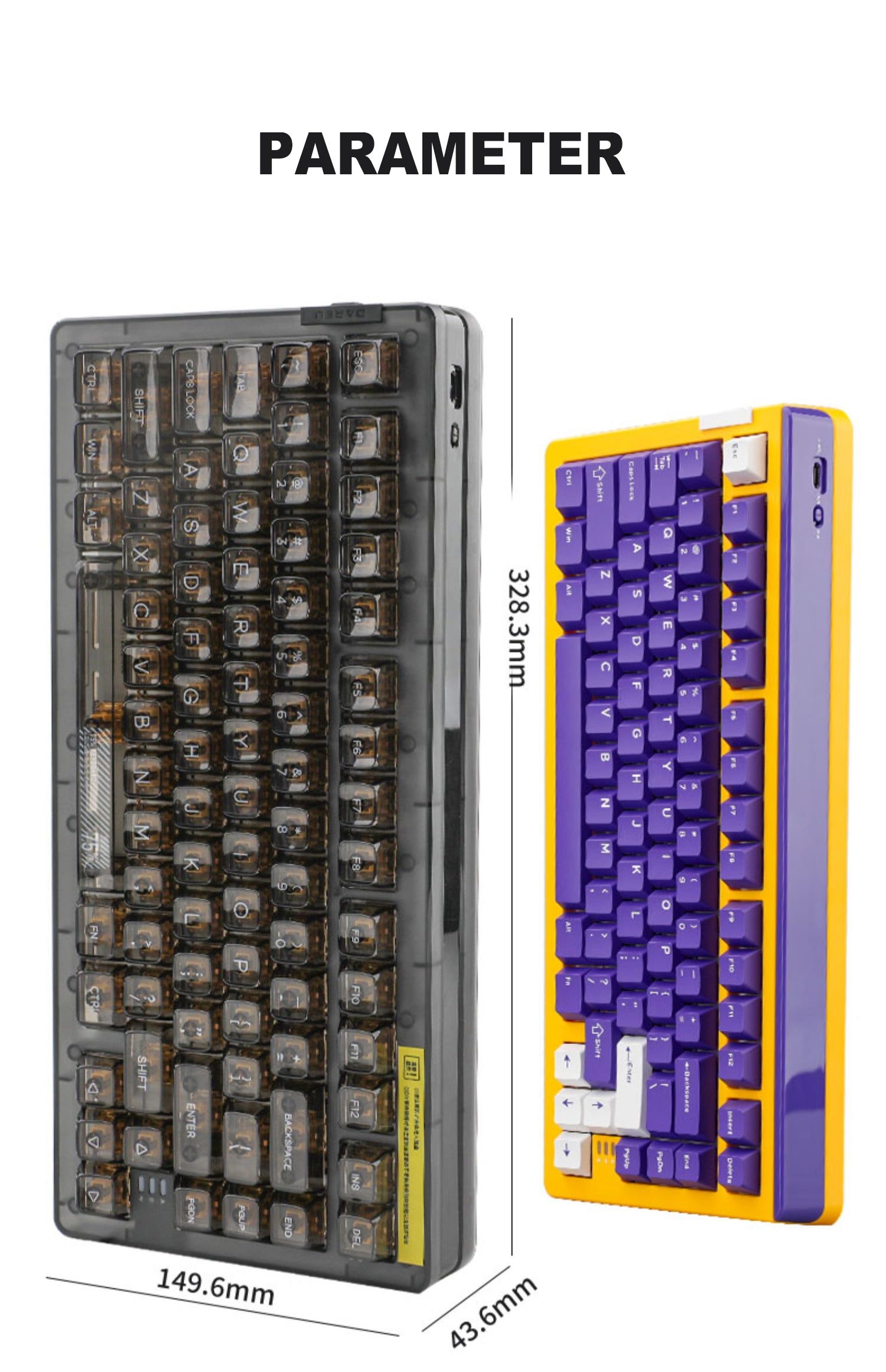 DAREU A81 PURPLE GOLD 81-Key GASKET Type-C Wired Mechanical Keyboard ft. Purple Gold Pro/Sky V3/JWK Durock Switches, N-Key Rollover & PBT Two-Color/PC Transparent Keycaps