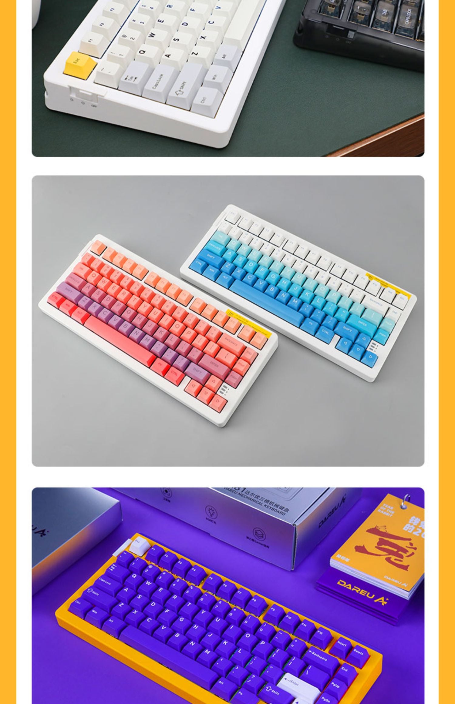 DAREU A81 PURPLE GOLD 81-Key GASKET Type-C Wired Mechanical Keyboard ft. Purple Gold Pro/Sky V3/JWK Durock Switches, N-Key Rollover & PBT Two-Color/PC Transparent Keycaps