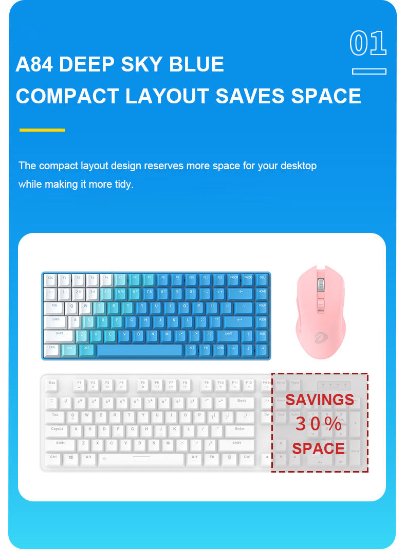 DAREU A84 Deep Sky Blue Tri-Mode Connection 100% Hotswap RGB LED Backlit Mechanical Gaming Keyboard with Sky V3 Switch