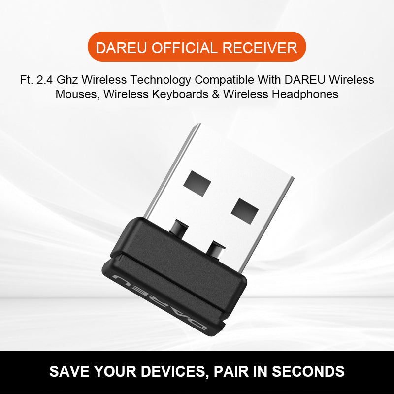 DAREU USB Plug Receiver Ft. 2.4 Ghz Wireless Technology Compatible With DAREU Wireless Mouses, Wireless Keyboards & Wireless Headphones