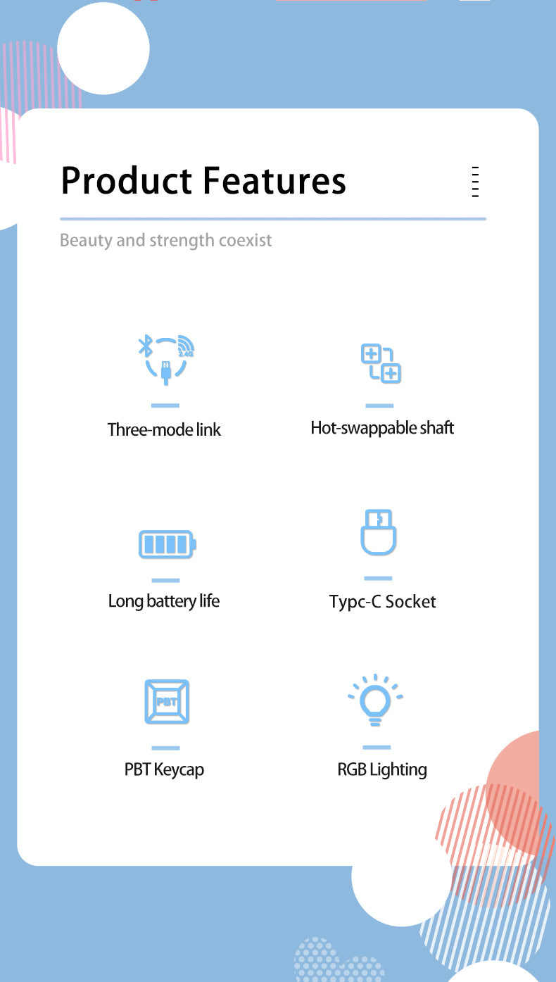 DAREU A100 Tri-Mode Connection 100% Hot-Swap RGB LED Backlit Mechanical Gaming Keyboard with TTC Gold-Pink Switch and PBT Keycaps