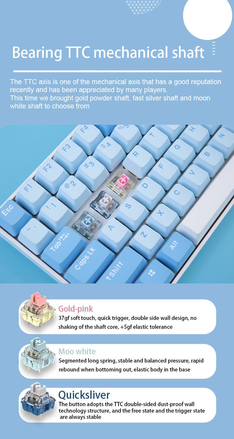DAREU A100 Tri-Mode Connection 100% Hot-Swap RGB LED Backlit Mechanical Gaming Keyboard with TTC Gold-Pink Switch and PBT Keycaps