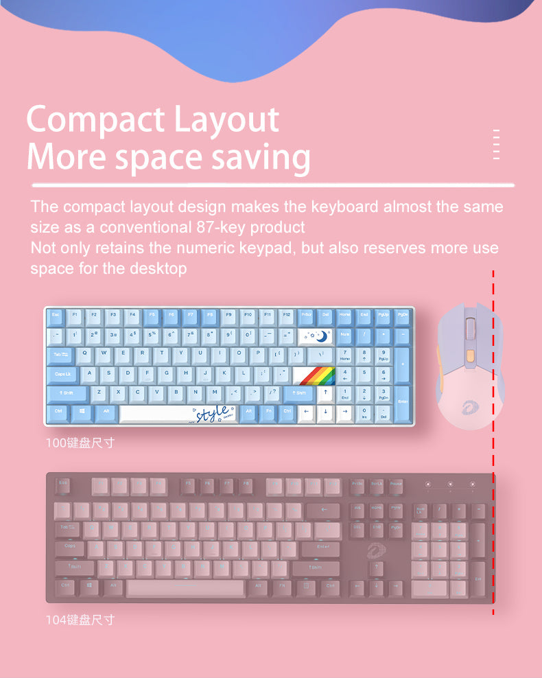DAREU A100 Tri-Mode Connection 100% Hot-Swap RGB LED Backlit Mechanical Gaming Keyboard with TTC Gold-Pink Switch and PBT Keycaps