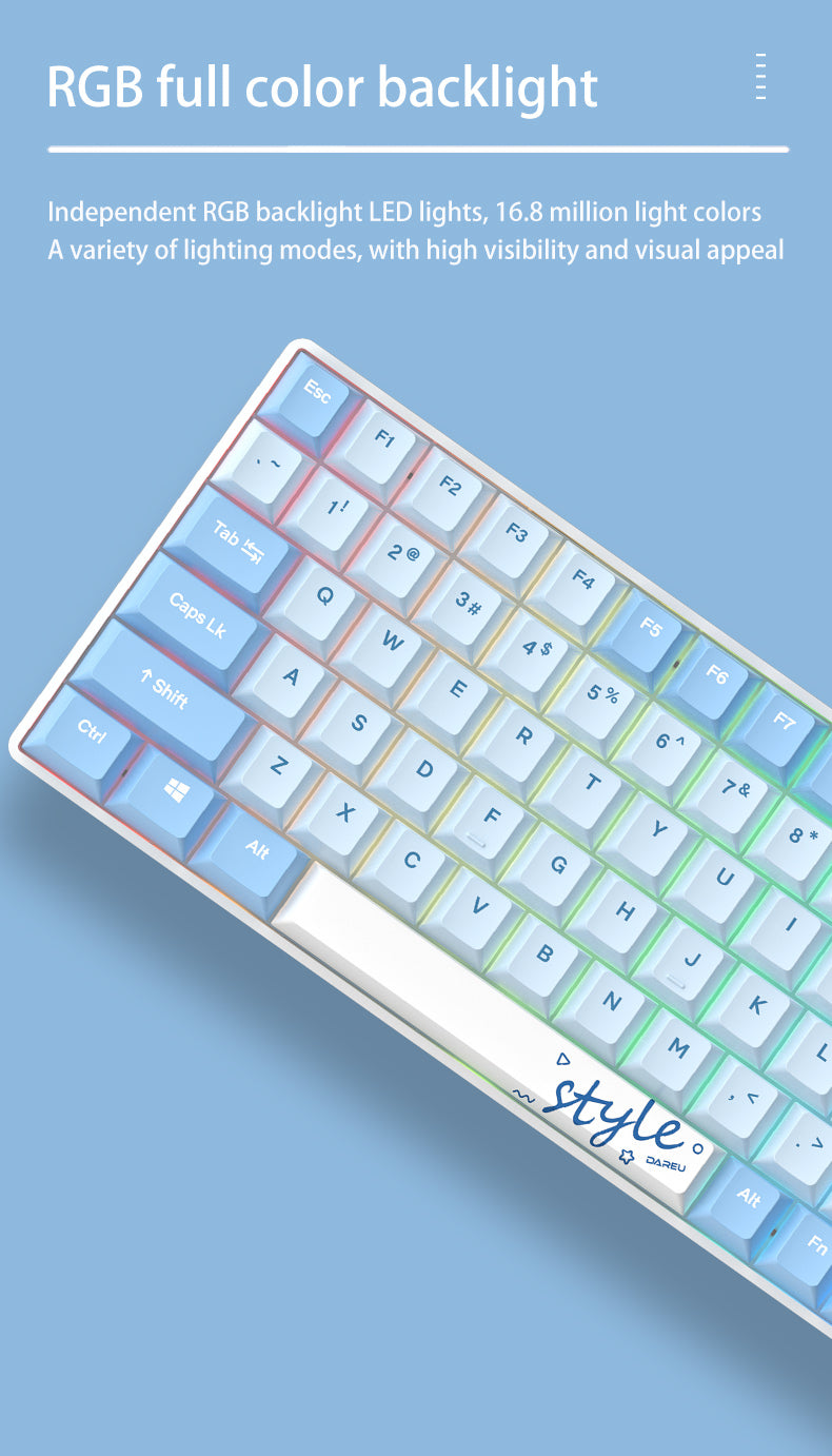 DAREU A100 Tri-Mode Connection 100% Hot-Swap RGB LED Backlit Mechanical Gaming Keyboard with TTC Gold-Pink Switch and PBT Keycaps