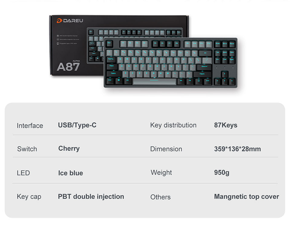 DAREU A87 B&G Cherry MX Switch Type-C Wired 87-Key Backlit Mechanical Gaming Keyboard
