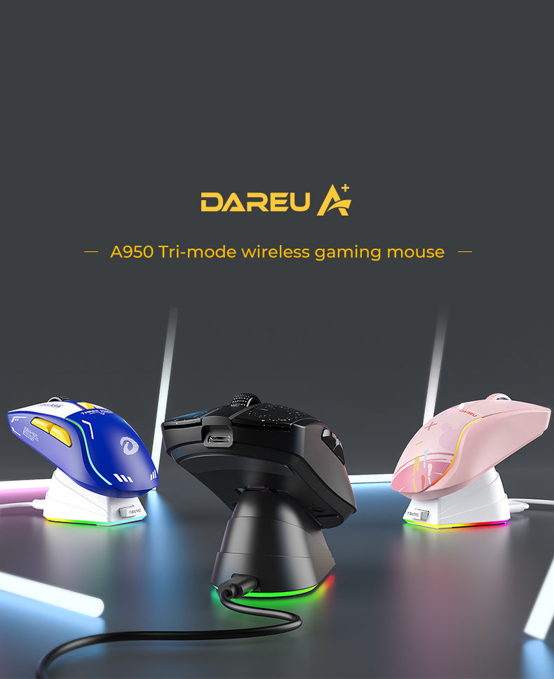 DAREU A950 Tri-Mode 88g Lightweight Wireless Gaming Mouse ft. AIM-WL Optical Sensor, KBS 3.0 Button & Charging Base