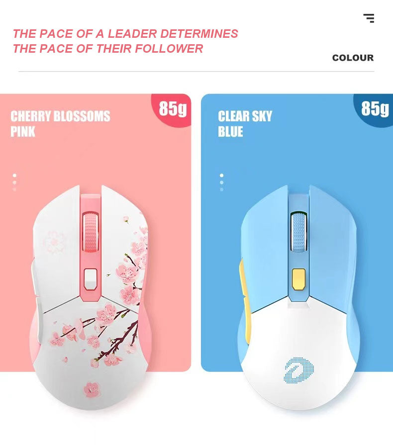 DAREU EM901 GEMINI Lightweight Dual-Mode RGB Backlit Pink Gaming Mouse ft. Cherry Blossom with 7 Programmable Buttons and Charging Base