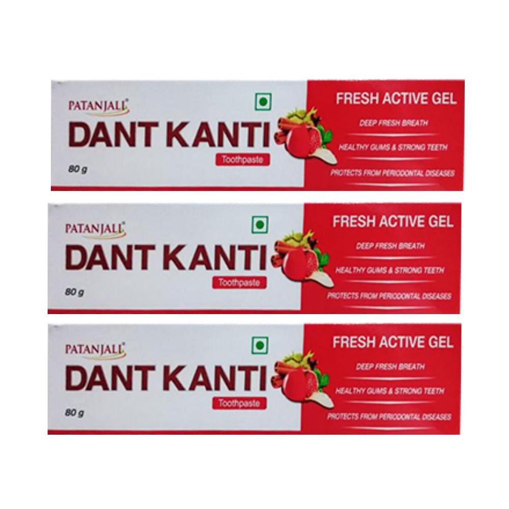 Patanjali Dant Kanti Toothpaste Fresh Active Gel Red 80g (Pack of 3)