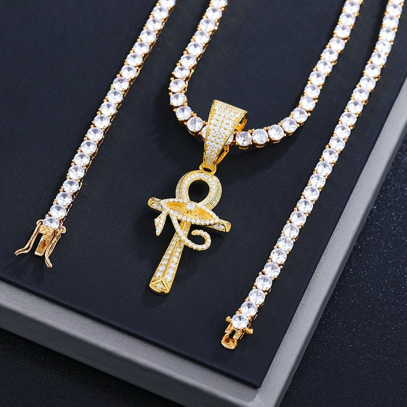 Eye of Horus Ankh Cross Pendant 18K x Moissanite