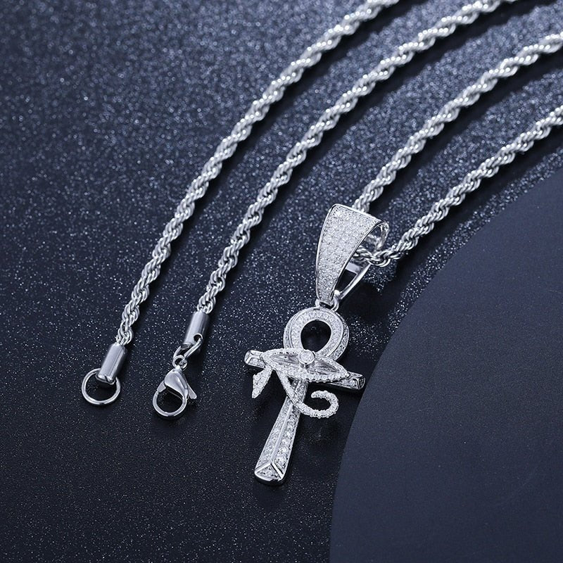 Eye of Horus Ankh Cross Pendant 18K x Moissanite