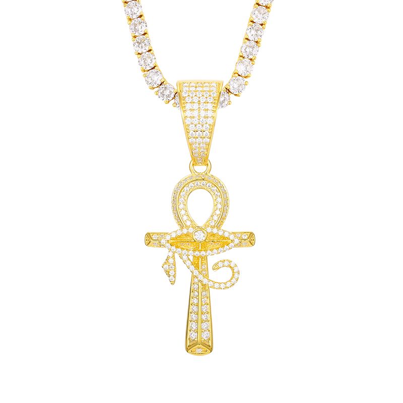 Eye of Horus Ankh Cross Pendant 18K x Moissanite