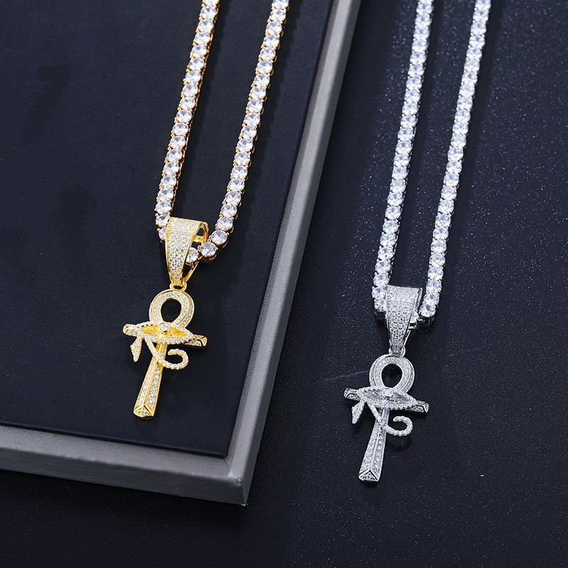 Eye of Horus Ankh Cross Pendant 18K x Moissanite