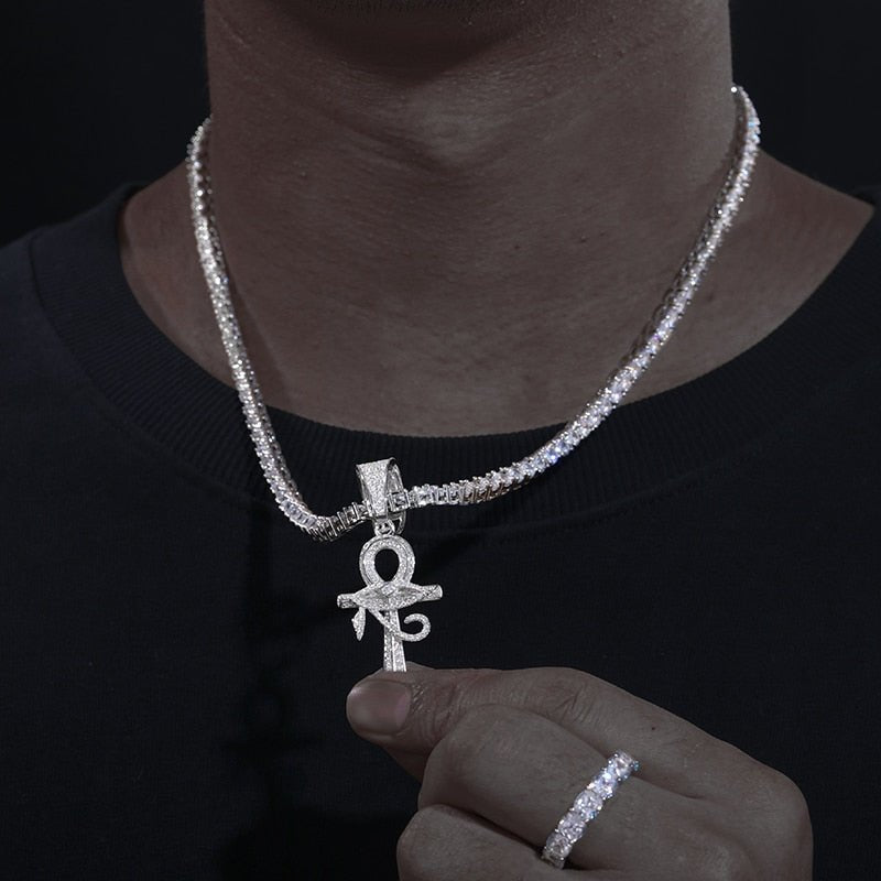 Eye of Horus Ankh Cross Pendant 18K x Moissanite