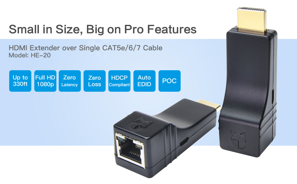 POC Full HD 1080p USB-Powered Plug and Play No Latency DDMALL 330ft 1080p HDMI Extender Over Single CAT5e/CAT6 Cable with Remote IR Control Mini Size HDMI Transmitter and Receiver Zero Loss 
