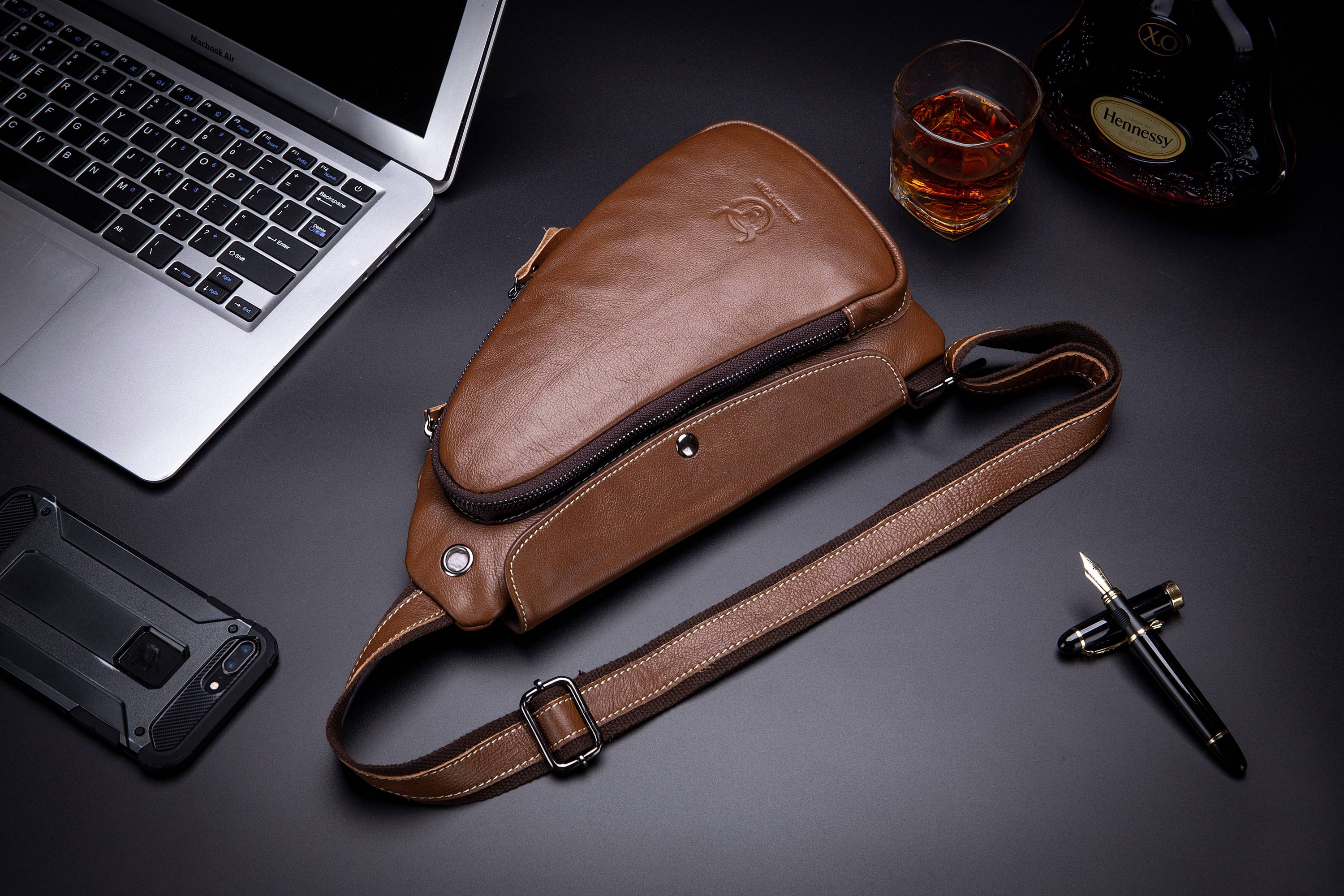 Bullcaptain Leather Fashion Sling Bag Vintage Chest Men Bag Crossbody Small Shoulder Practical Sachel Bags - 125