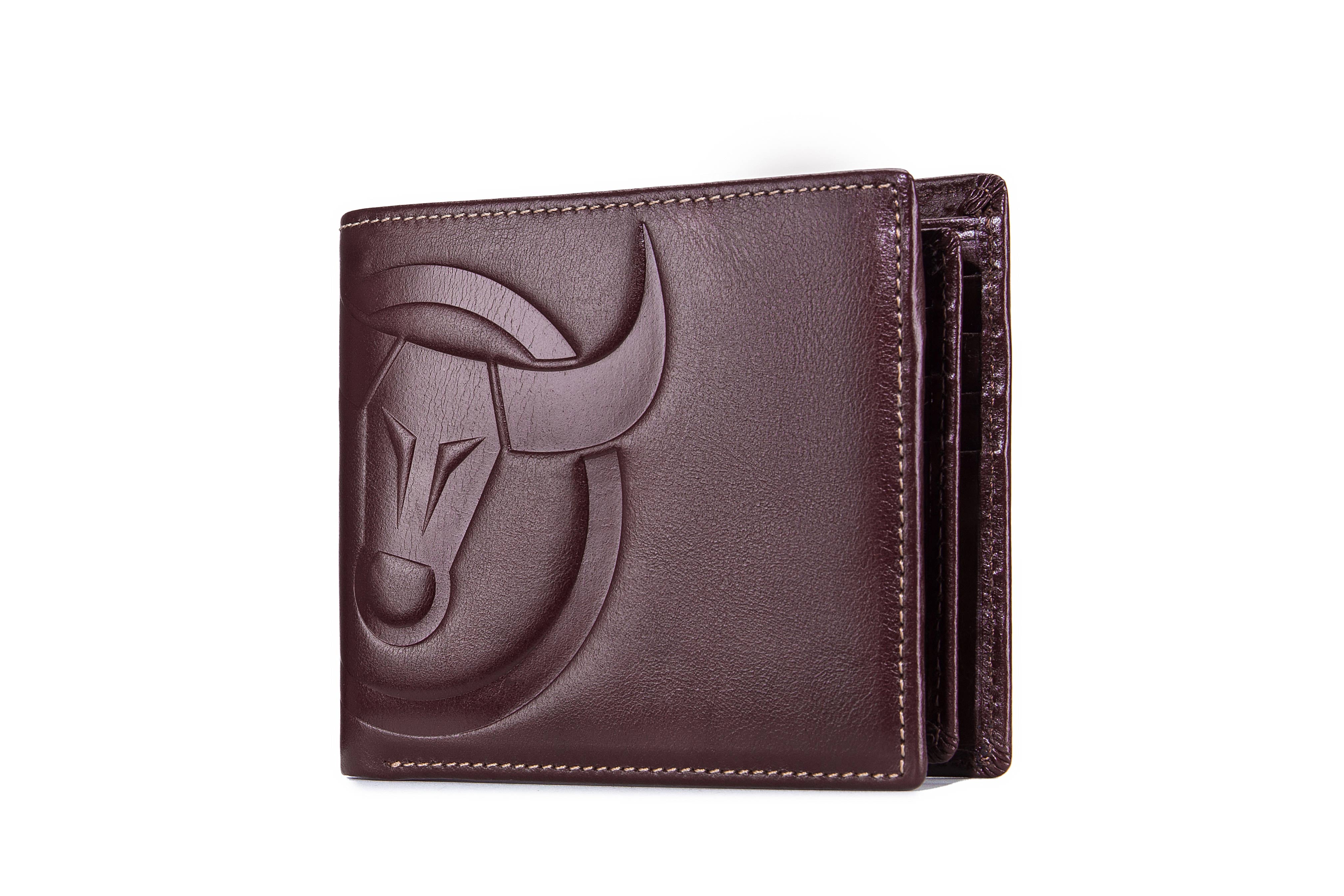 Bullcaptain Leather Biflod Rfid Blocking Men Wallet with Big Logo,Horizontal - 0203