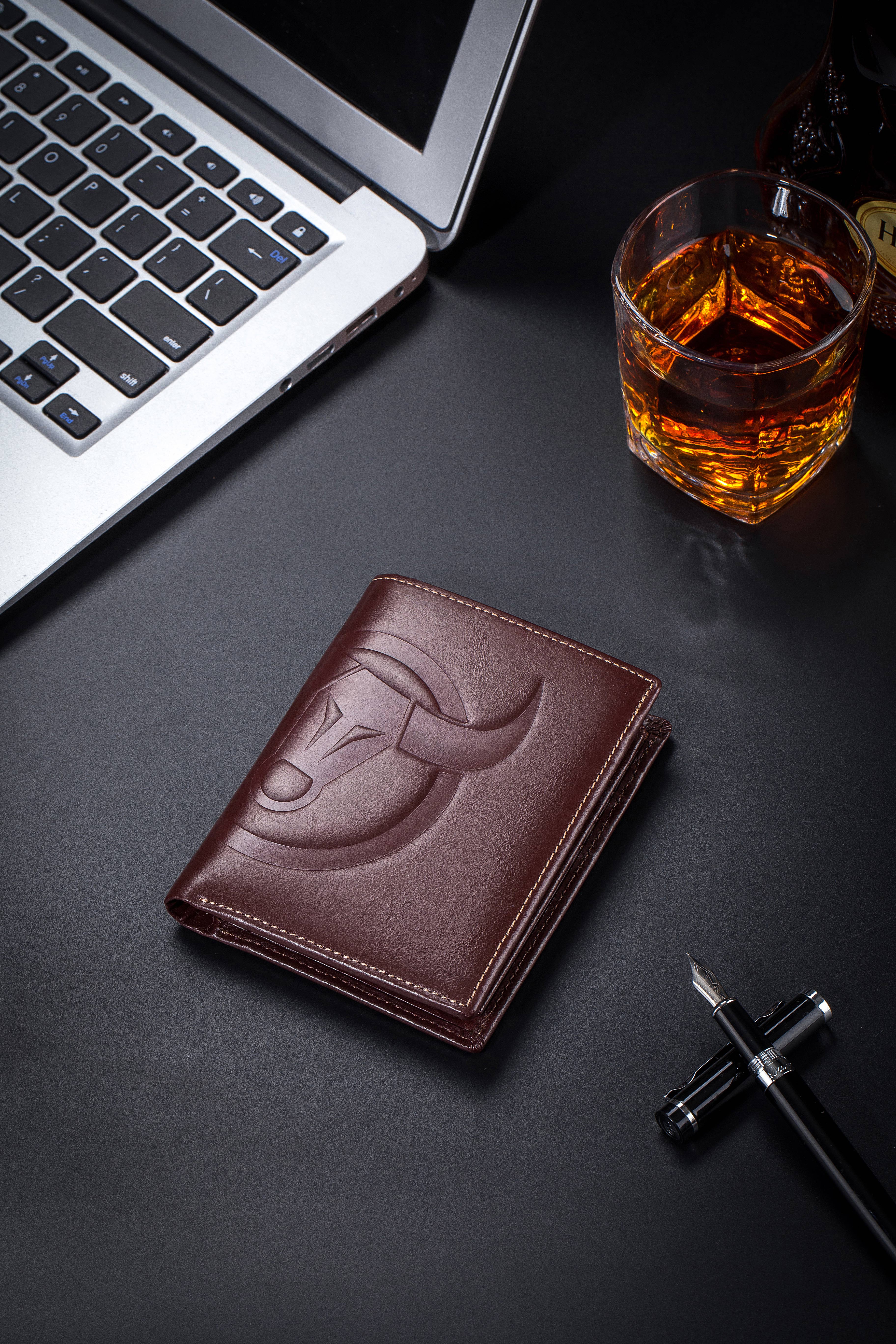 Bullcaptain Leather Biflod Rfid Blocking Men Wallet with Big Logo,Vertica - 0203