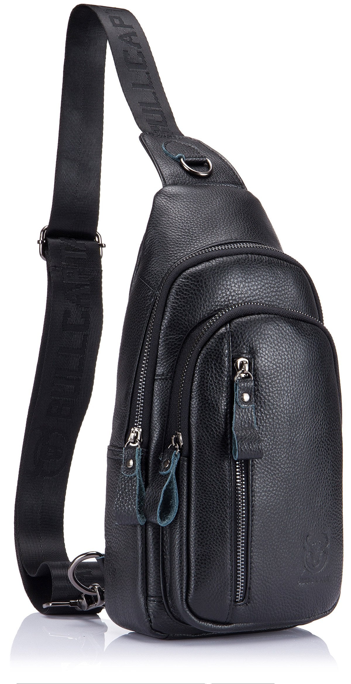 Bullcaptain Leather Sling Bag Mens Genuine Leather Chest Bag Crossbody Small Sachel Bag - 100