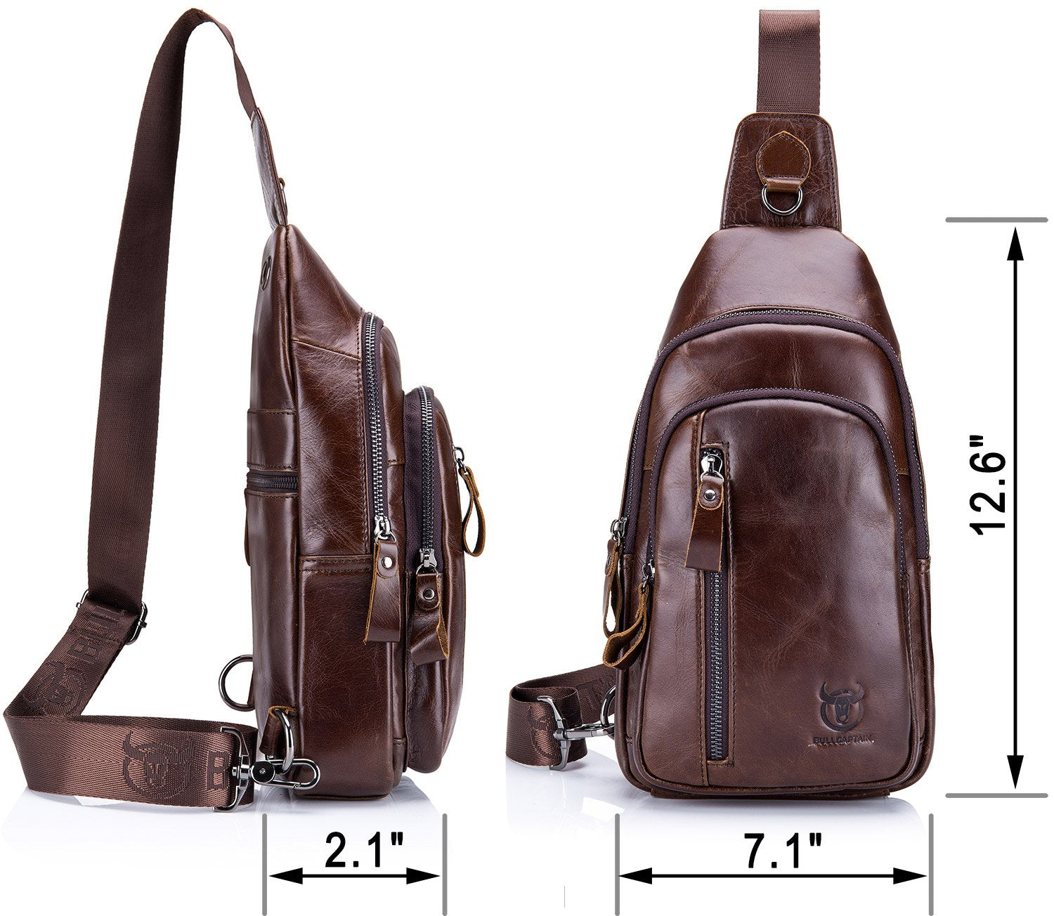 Bullcaptain Leather Sling Bag Mens Genuine Leather Chest Bag Crossbody Small Sachel Bag - 100