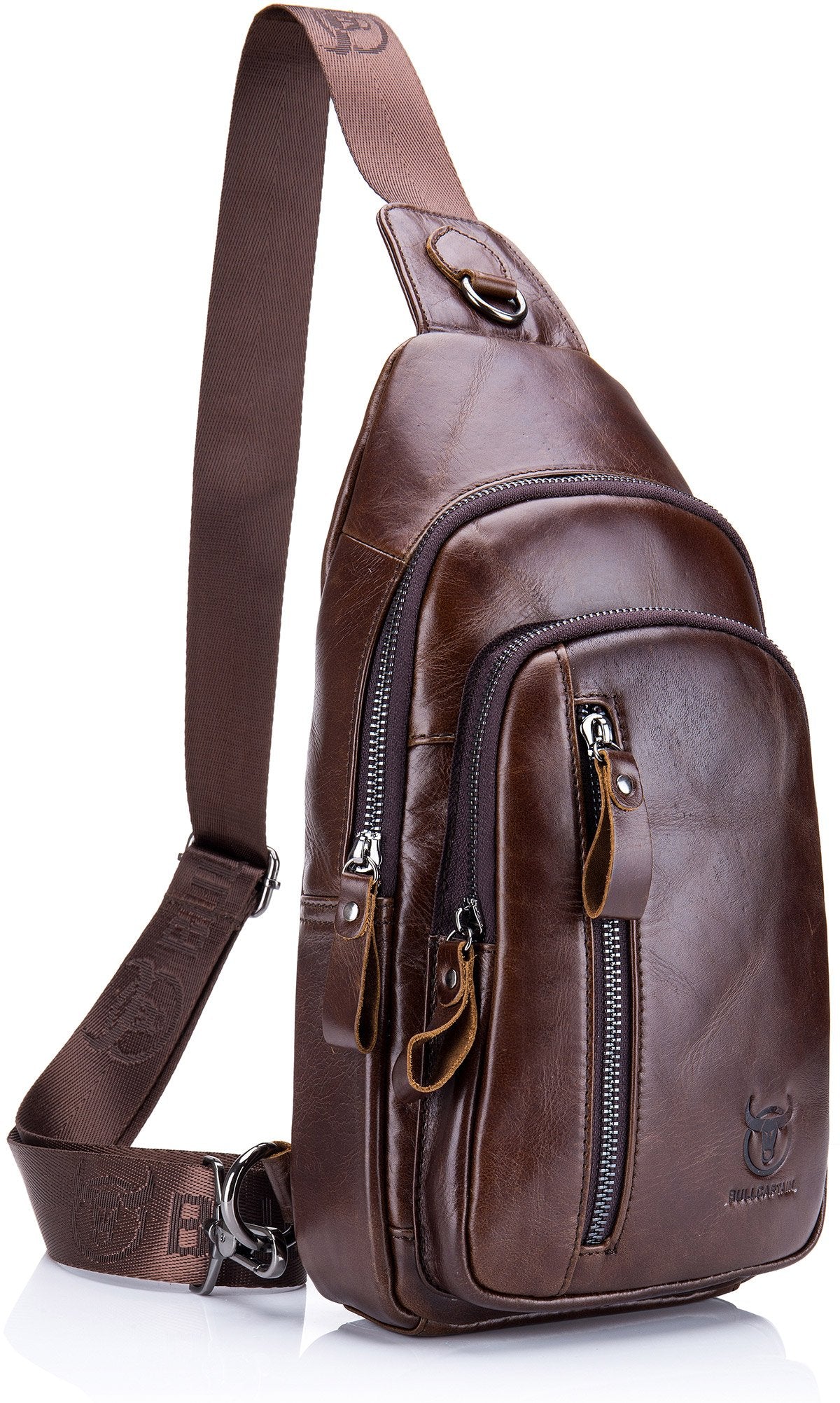 Bullcaptain Leather Sling Bag Mens Genuine Leather Chest Bag Crossbody Small Sachel Bag - 100