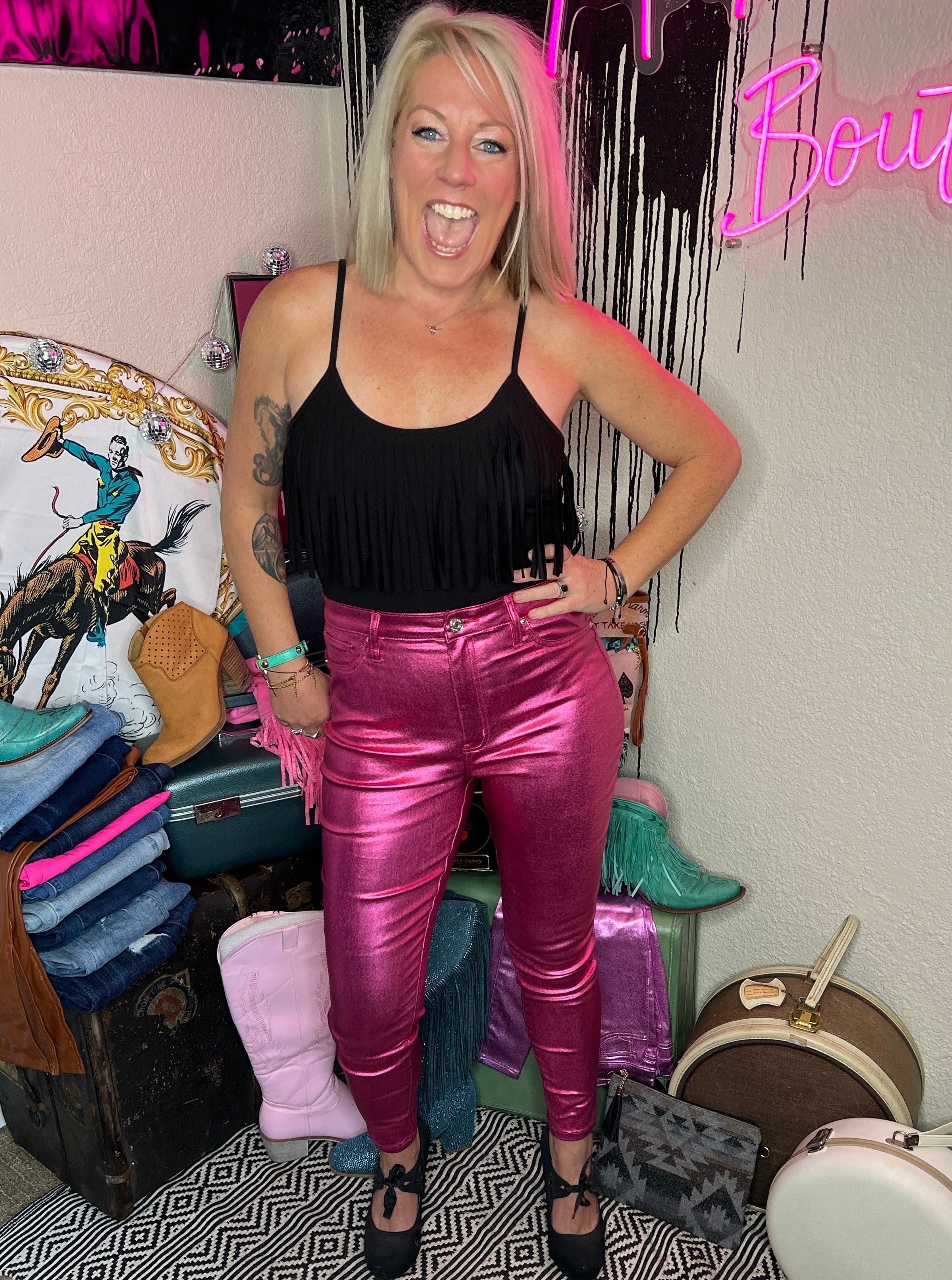 YMI Metallic Pants in pink