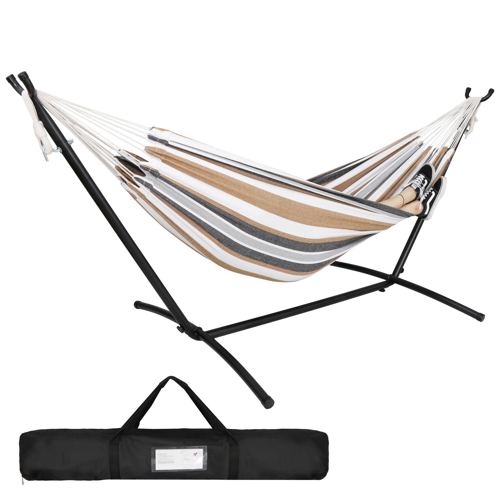 Heavy Duty 9 Foot Double Hammock Steel Stand and Carrying Case, Multi Color, 400 lb Capacity
