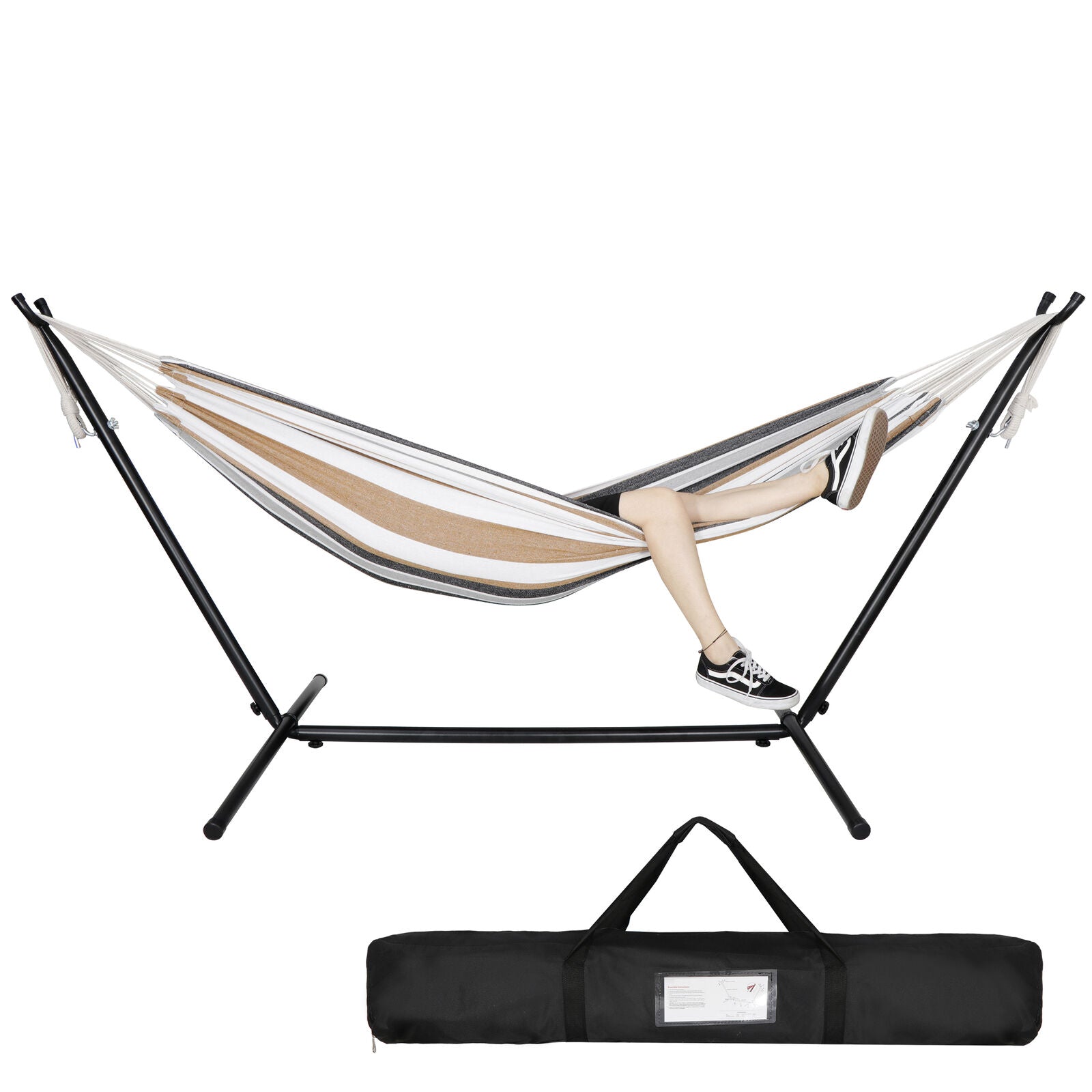 Heavy Duty 9 Foot Double Hammock Steel Stand and Carrying Case, Multi Color, 400 lb Capacity