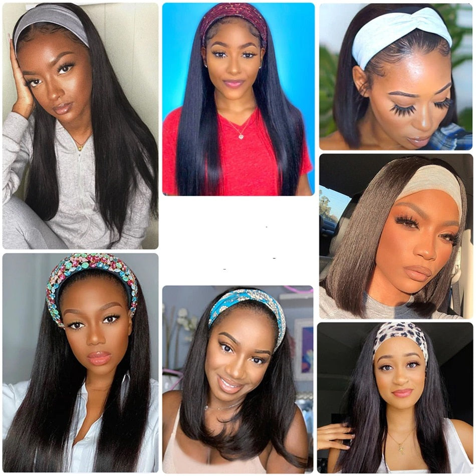 Headband Wigs - Straight Human Hair  - Glueless