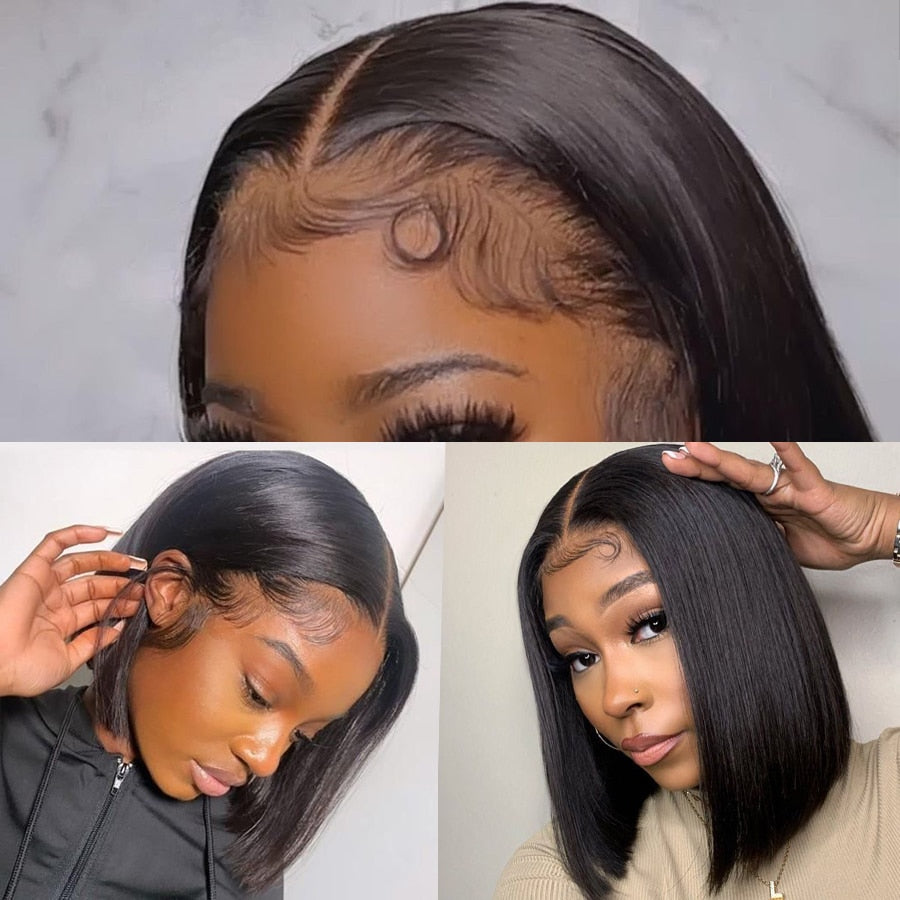 T Part Lace Wig Straight Human Hair - Glueless Short Bob Wig