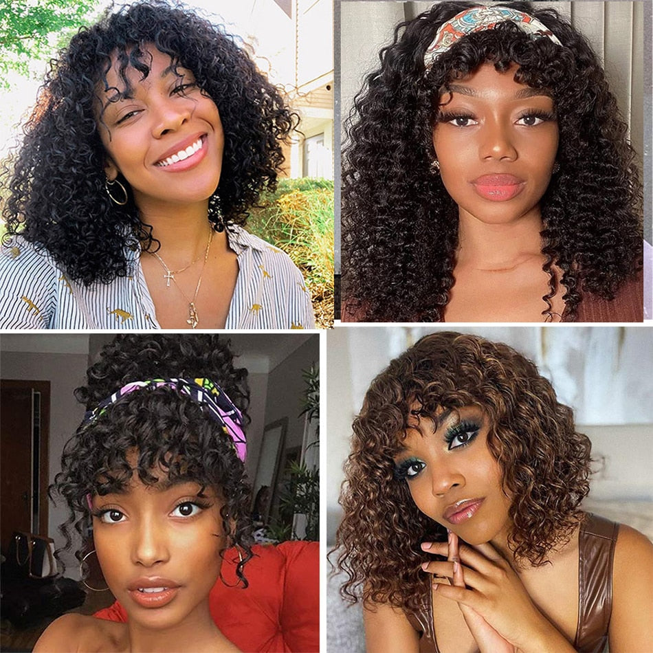 Curly Wigs - Human Hair Bob With Bangs