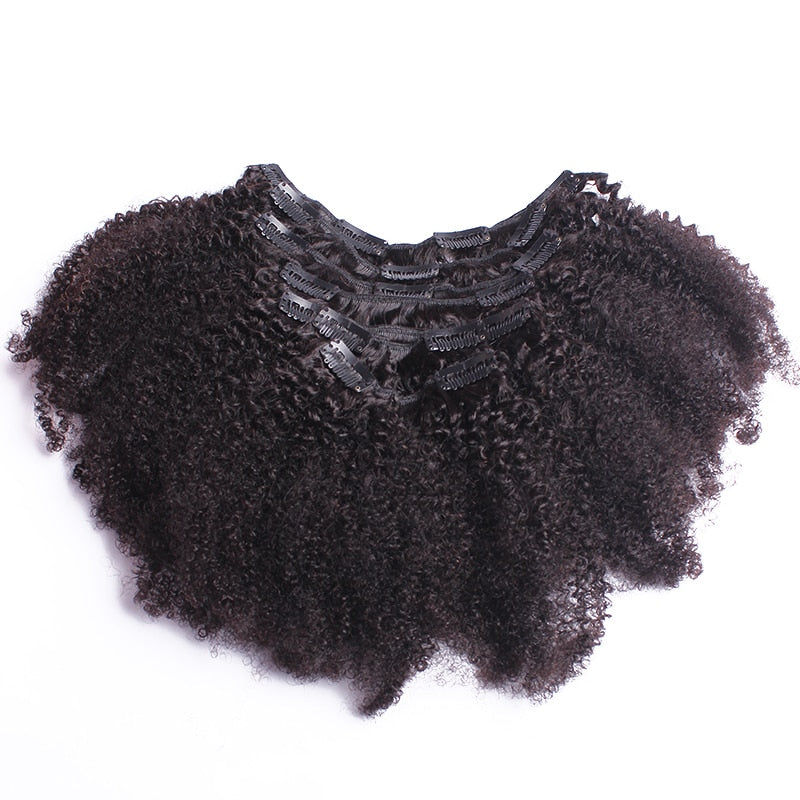 4B 4C Afro Kinky Curly Clip In Human Hair Extensions -Brazilian - 100% Human Hair Natural Black Clip Ins Bundle