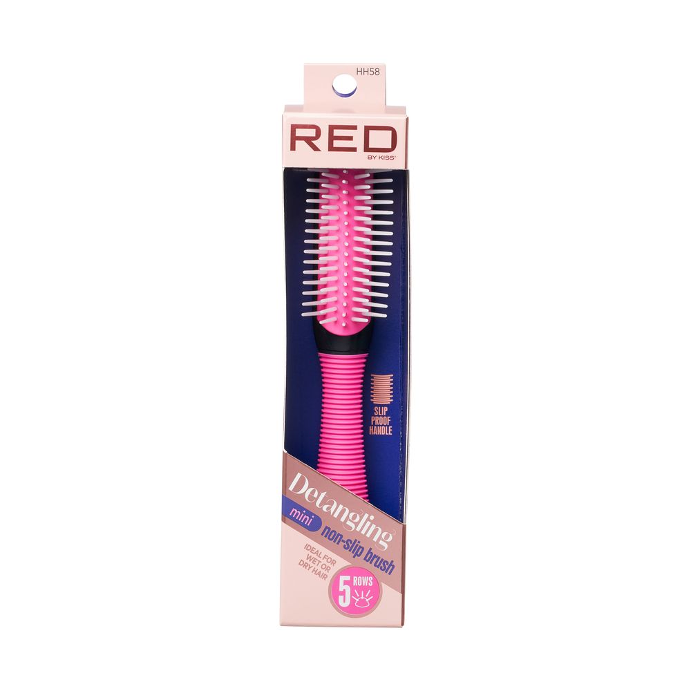 KISS - RED 5 ROW NON-SLIP MINI DETANGLING BRUSH