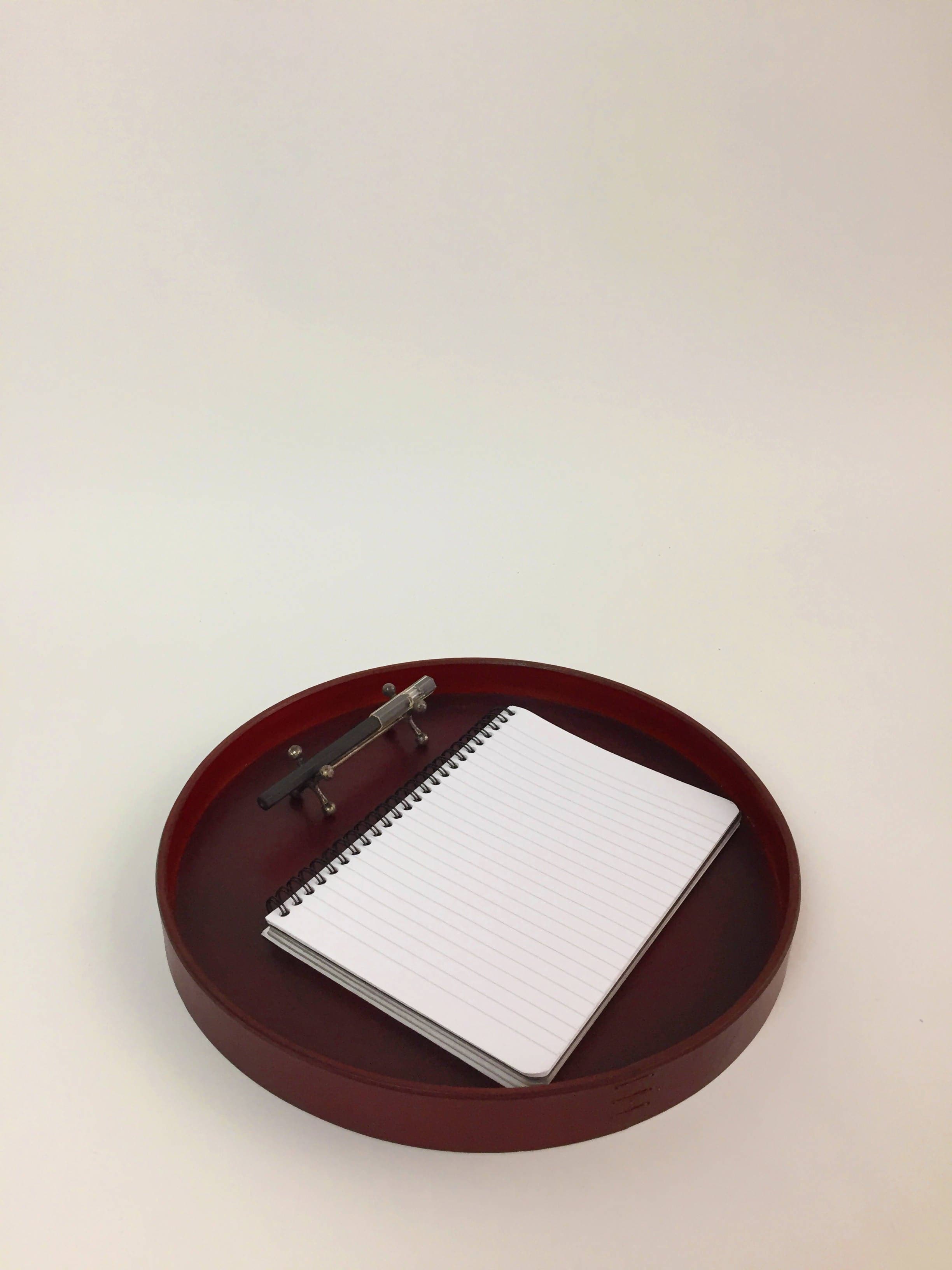 Slab Leather Circle Tray Oxblood