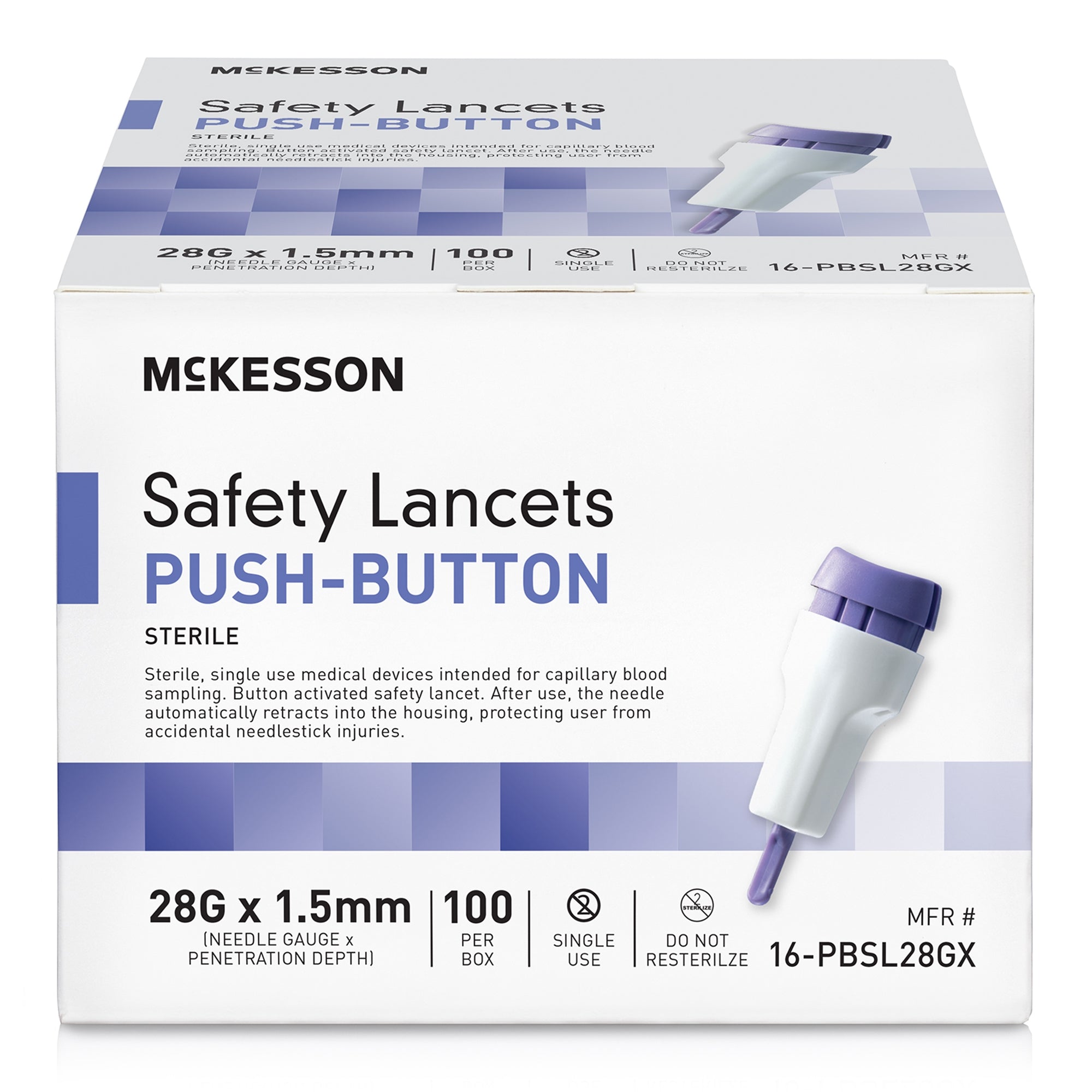 McKesson Push Button Safety Lancets 28G - Blood Sampling (2000 Pack)