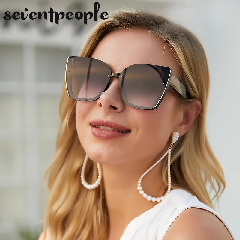 Oversized Cat Eye Sunglasses For Women & Men Luxury Fashion Large Frame Square Sun Glasses Retro Trendy Cat-Eye Eyewear