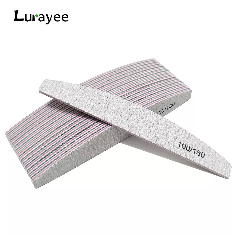 Nail File Buffer 100/180 Grit Half Moon Double Sided Sandpaper Nail Sanding Grinding for Gel Nail Polish Nail Manicure Tool