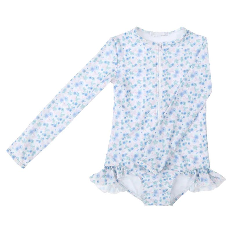 Toddler/Kid Girl Mix Prints Long Sleeve with Zipper One-Piece Swimsuit (4 Designs)